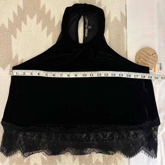 Black Velvet and Lace High Neck Sleeveless Dark Academia Whimsigoth Blouse, S - Picture 6 of 16